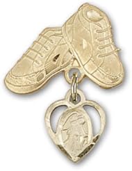 14kt Gold Baby Badge with Guardian Angel Charm and Baby Boots Pin