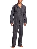 American Essentials Men's Sleepwear Woven 2-Piece Pajama Set, Gray Stripe, Large
