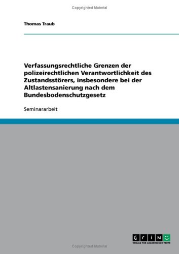 Verfassungsrechtliche Grenzen der polizeirechtlichen Verantwortlichkeit des Zustandsst�rers, insbesondere bei der Altlastensanierung nach dem Bundesbodenschutzgesetz