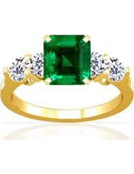 18K Yellow Gold Emerald Cut Emerald Ring With Sidestones