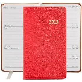 2013 Brights-RED 5'' Pocket Datebook Diary in Fine Leather by Graphic Image - 3x5