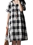 妊婦さんのワンピース ゆったり 産前 ギンガムチェック 綿 麻混合 体型カバー ビッグシルエット オリジナルアイテム付き 892-16560