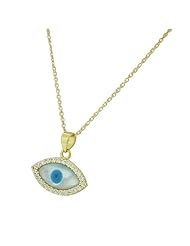 Sterling Silver Yellow Gold Crystals Pearl Womens Evil Eye Pendant Necklace