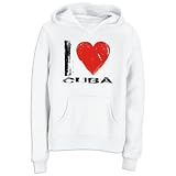 Hoodie Womens White  I LOVE Cuba - Vintage Countries