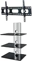 PACKAGE DEAL! Three SHELVES Wall Mount for Audio Video  Components-BLACK Glass SILVER Tube + Universal TILT Bracket for ALL TV  Brands 37 40 42 46 47 50 52 54 55 58 60 inch Flat Panel-HD Ready Screen