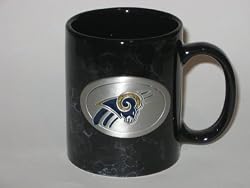 ST. LOUIS RAMS 11 oz. Black MARBLE COFFEE MUG with Pewter Logo