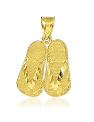 14k Gold 3D Flip Flops Summer Charm Diamond Cut Sandal Pendant