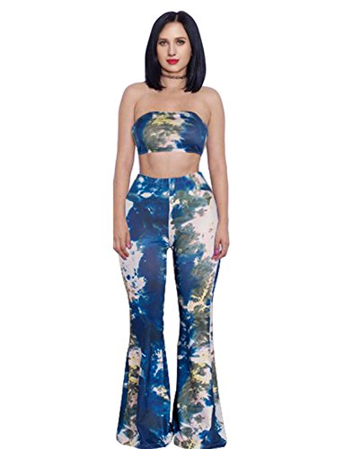 Sedrinuo Women's New 2 Piece Strapless Printed Pants Jumpsuit