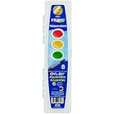 Dixon Prang Oval Watercolor Paint Set, 8-Color Set, Assorted Colors, Clamshell Case, Brush Included (00821)
