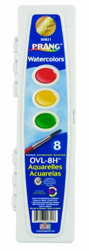 Dixon Prang Oval Watercolor Paint Set, 8-Color Set, Assorted Colors, Clamshell Case, Brush Included (00821)