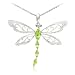 Sterling Silver Marquise Shaped Peridot and Diamond Dragonfly Pendant (0.01 cttw, I-J Color, I1-I2 Clarity), 18"