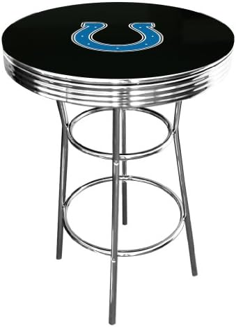 New Black Bar Table features a Chrome Metal Finish with a Indianapolis Colts Theme