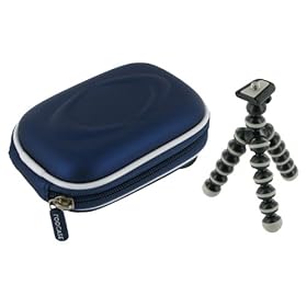 rooCASE 2n1 EVA Hard Shell (Dark Blue) Case with Memory Foam and Premium Tripod for JVC PICSIO GC-FM1AUS HD Camcorder Black Ice