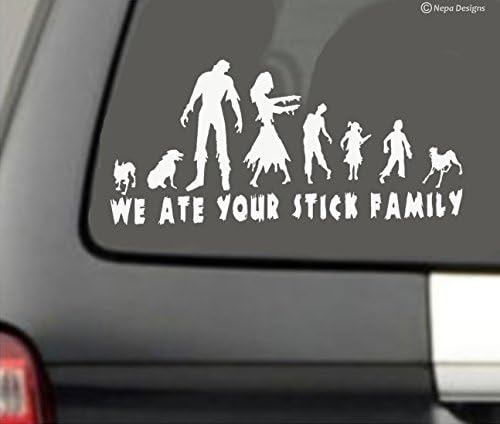 WE ATE Your Stick Family Decal Zombies Window Funny Vinyl Decal (White in Color No Inks 100% Vinyl 5 ½"x 8 ½")