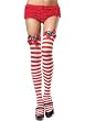 Christmas Stripe Thigh High Nylon Stocking With Double Bow And Candy Cane Applique (Red/White-One Size)