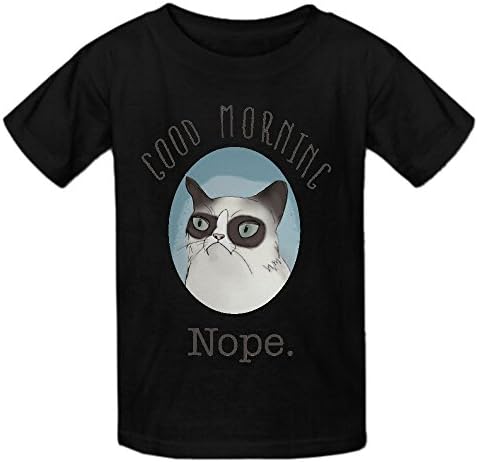 Chas Good Morning Grumpy Cat Boys' Crew Neck Customized T-shirt Black