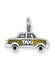 Sterling Silver Yellow Enameled Taxi Charm