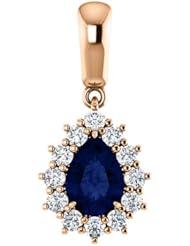 18K Rose Gold 7.00x5.00mm Pear Cut Sapphire and Diamond Pendant -- LIFETIME WARRANTY