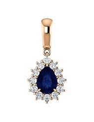 14K Rose Gold 7.00x5.00mm Pear Cut Sapphire and Diamond Pendant -- LIFETIME WARRANTY
