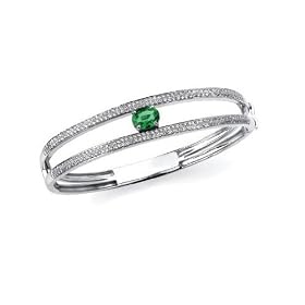 Green Tourmaline and Diamond Bangle Bracelet 14K White Gold by