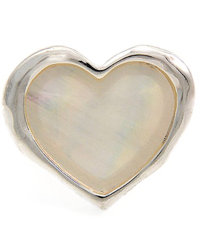 Silvertone White Mother of Faux Pearl Heart Stretch Fashion Ring