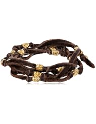 M.Cohen Handmade Designs Brown Leather Wrap Bracelet with Skulls