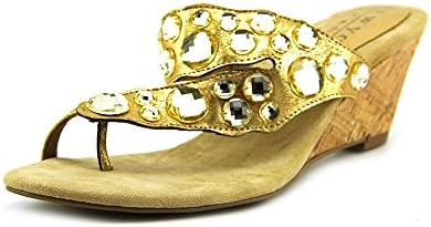 New York Transit Great Cover Womens Size 7.5 Gold Open Toe Wedges Heels Shoes