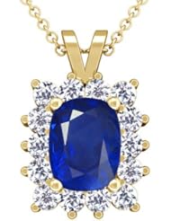 18K Yellow Gold Cushion Cut Blue Sapphire And Round Diamond Pendant