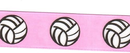 Jay Company Sport Theme Grosgrain Craft Sewing Ribbon Trim, 5 Yards, Variety of Sports Patterns Available (Pink Volleyball)