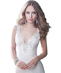 A-line V-neck Backless Lace Beaded Wedding Dress 