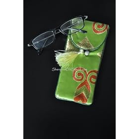 Click here to buy Beautiful Silk Brocade Eyeglass Sunglass Pouch Glasses Protect Bag - Light Green with Pattern by Shanghai Old Street.