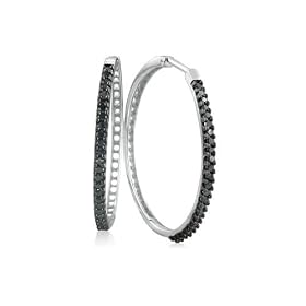 1/2ct Black Diamond Hoop Earrings in Sterling Silver 1 inch