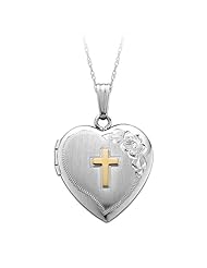 Heart and Cross Locket in Sterling Silver with 14K Yellow Gold