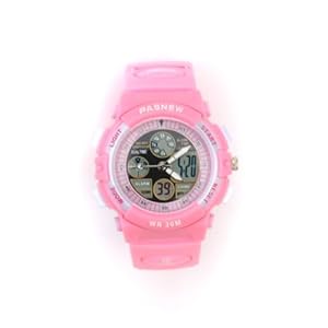 PASNEW ANA-DIGI Waterproof-30M Shock-Proof Anti-Magnetic EL-Backlit Multi-Function Children Girl Sport Watch #048G (Pink)