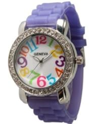 Lavender Lilac w/ Multi Numbers Silicone Jelly Band Crystal Rhinestones Watch