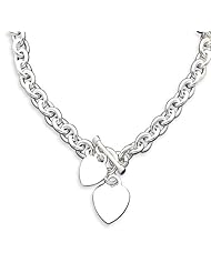 Sterling Silver Engraveable Heart Disc on Fancy Link Toggle Bracelet - 7.75 Inch