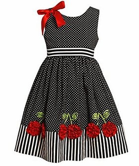 Toddler Girls Easter Dress - Black Dot Cherries (4T) - R20345