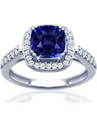 18K White Gold Cushion Cut Blue Sapphire Ring With Sidestones