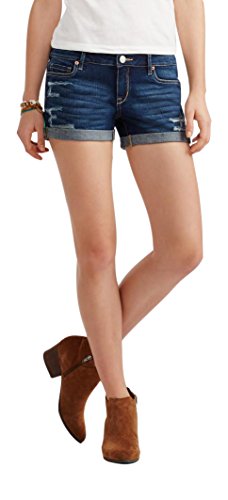 Aeropostale Women's Dark Wash Destroyed Midi Shorts