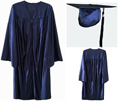 Graduation Cap &amp; Gown set (with tassel), Navy Blue (Shiny) (5'6-5'8 )