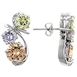 White Gold Rhodium with Peridot, Lavender, Champagne CZ Earrings in Silvertone