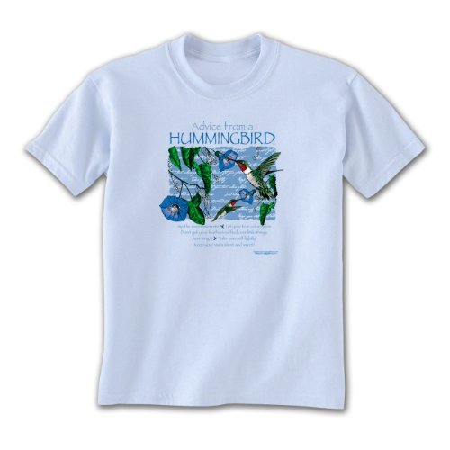 Advice from a Hummingbird - Ladies Blue Graphic T-Shirt, by Earth Sun Moon