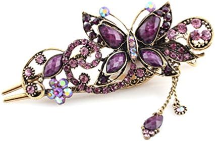 Bling2Bling Handcraft Crystal Rhinestones Vintage Butterfly Hair Clip Bridal Gorgeous Wedding Hairpin (Purple)
