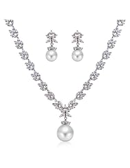 Bling Jewelry Bridal South Sea Shell Pearl Cz Marquise Leaf Necklace and... by 