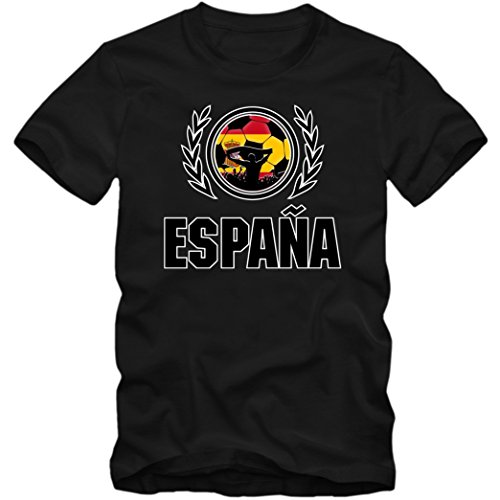 Spanien EM 2016 #2 T-Shirt | Fußball | Herren | Trikot | La Furia Roja | Nationalmannschaft, Farbe:Schwarz (Deep Black L190);Größe:XL