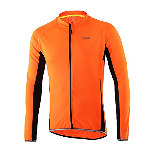 ARSUXEO Outdoor Sports Men's Cycling Jersey Long Sleeves Bike Bicycle MTB Shirts 6022 Orange Size XX-Large