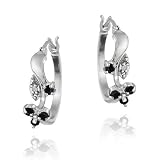 Sterling Silver Sapphire & Diamond Accent Flower Hoop Earrings Sterling Silver Sapphire & Diamond Accent Flower Hoop Earrings