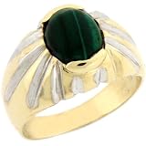 14k Solid Yellow Gold Oval Malachite Mens Ring