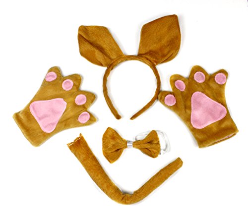 Kangaroo Headband Bowtie Tail Gloves 4pc Costume for Child Birthday Party