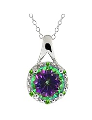 2.75 Ct Round Green Mystic Topaz and Green Peridot Sterling Silver Pendant 18"
